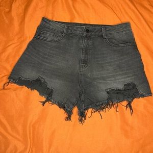 Distressed high waisted denim shorts